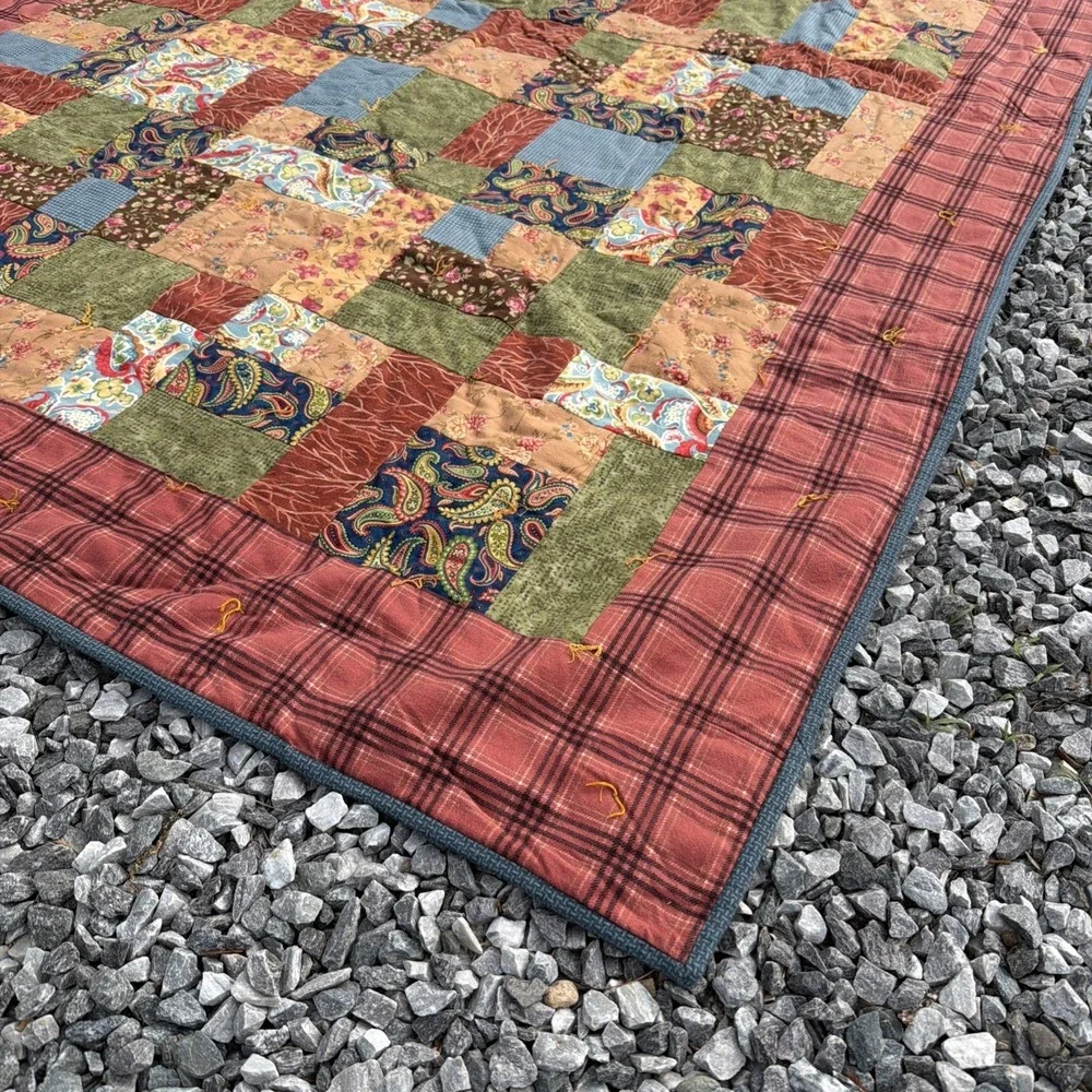 Vintage Handmade Patchwork Quilt Earth Tones Country Cottagecore Cozy 56 x 80